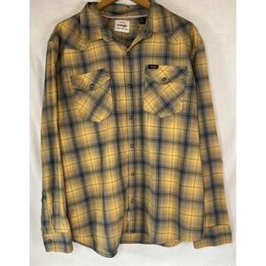 Wrangler Pearl Snap Button Down Shirt Yellow Blue Plaid Size XL